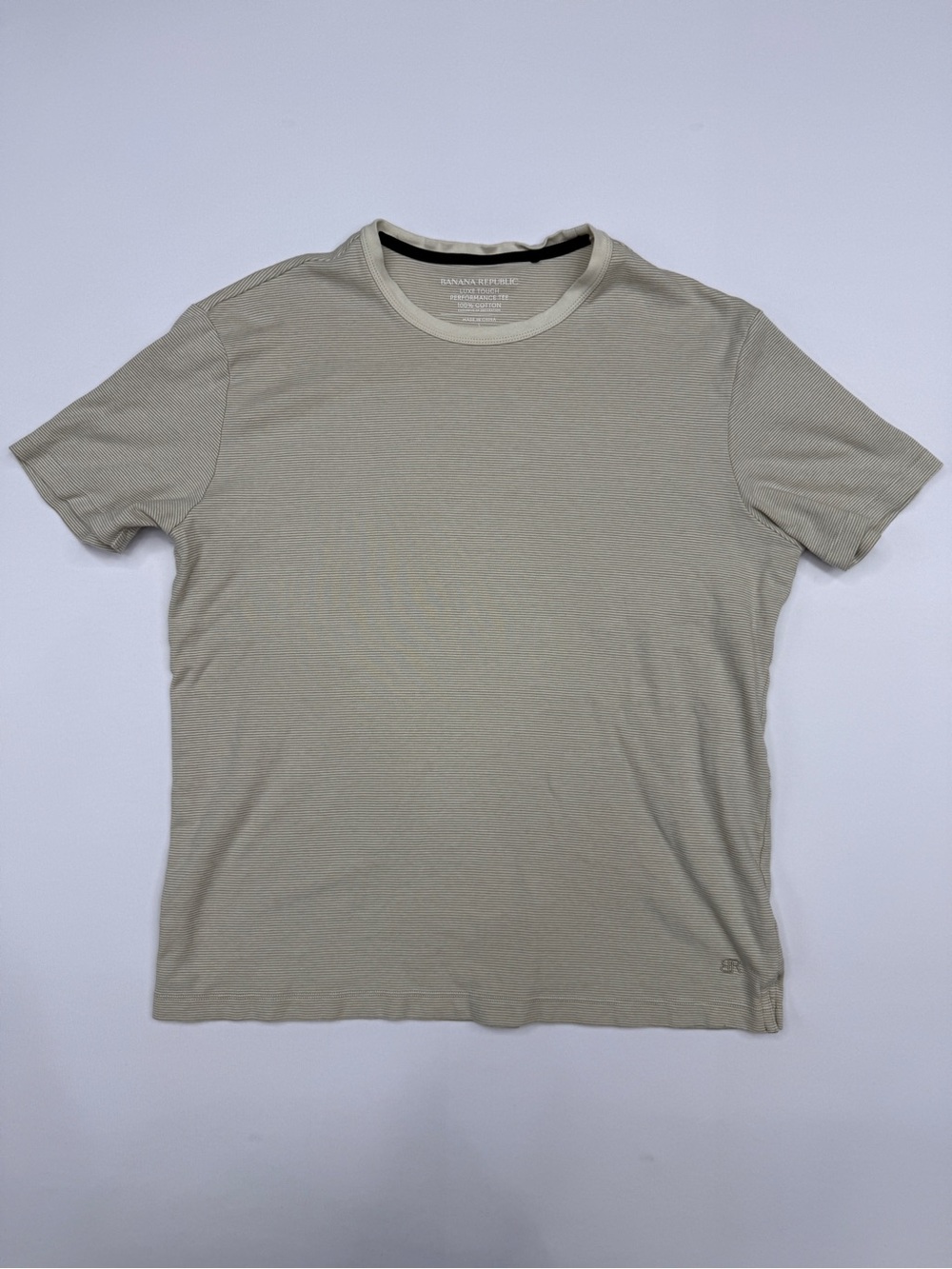 Banana Republic T-Shirt Micro Stripe Tan/Cream L